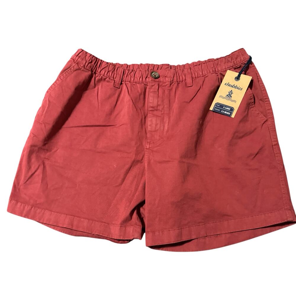 NWT Chubbies Stretch Twill Flat Front Pull On Elastic Shorts Red XL 5.5” Inseam - Picture 1 of 6